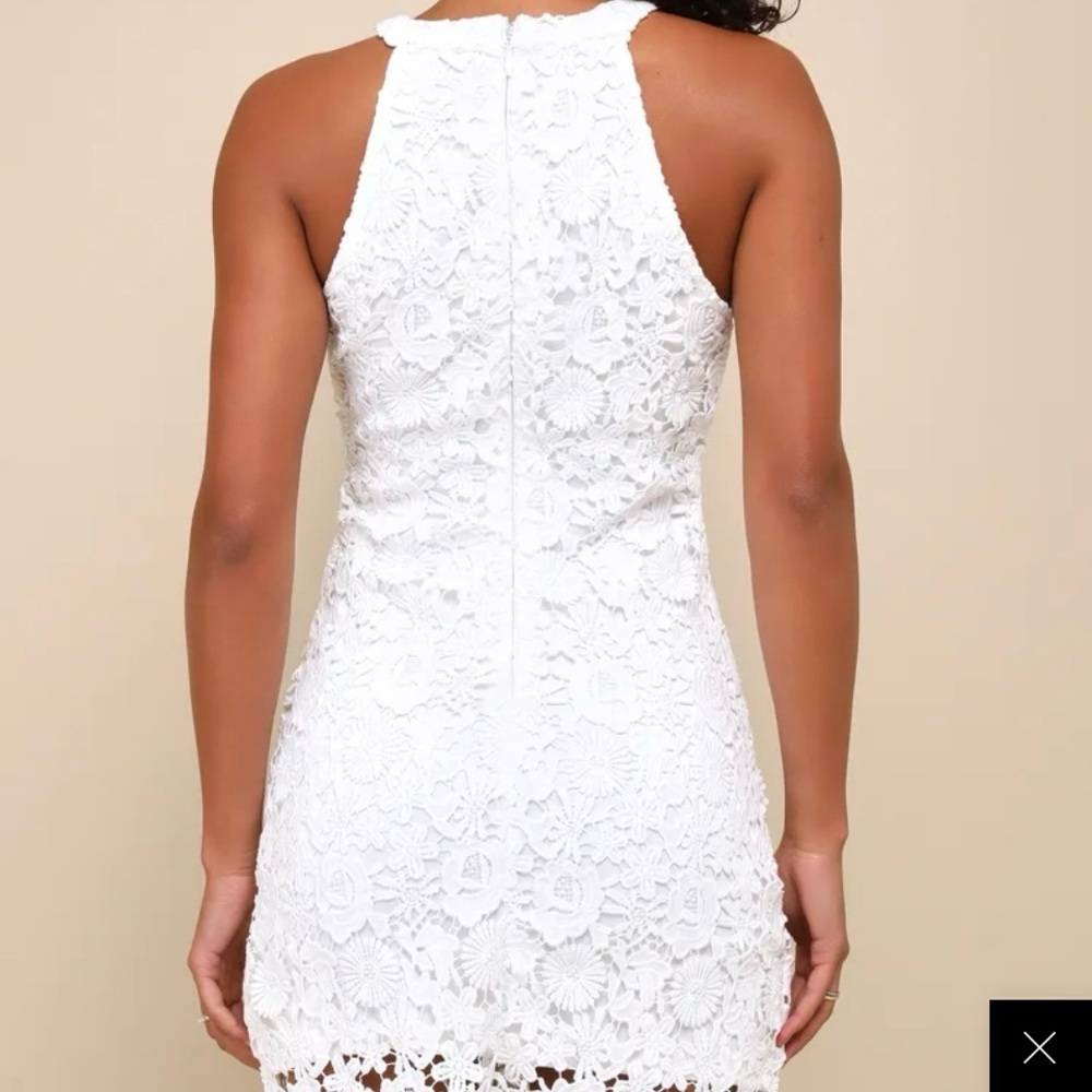 Lulu's Ivory Floral Lace Mini halter Dress lined Coastal Fairy Cottage Size M - Picture 13 of 13